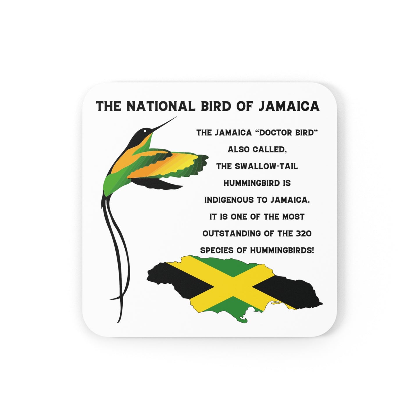 High Gloss Jamaican Humming Bird Customized Coasters - Corkwood Coaster Set -