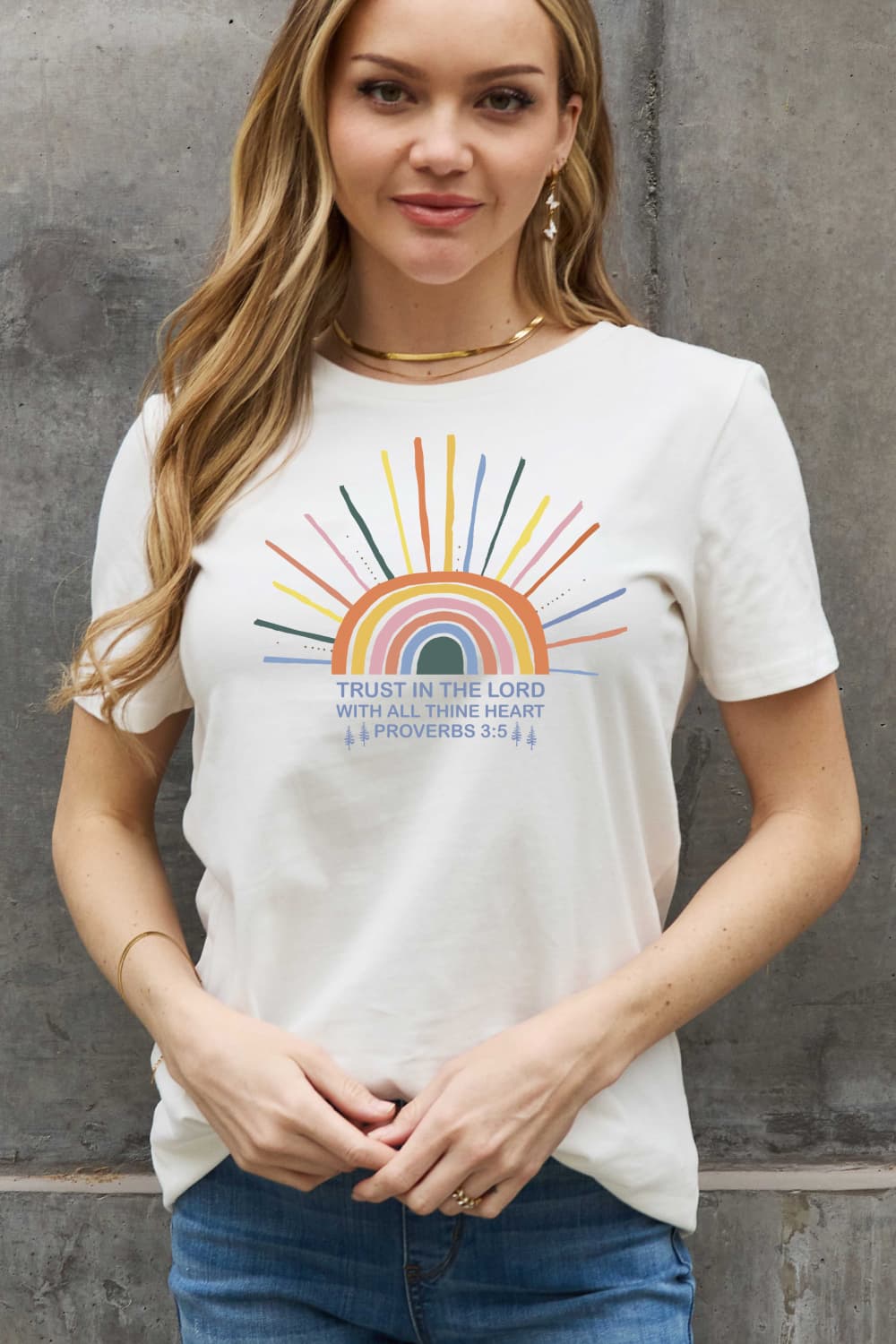 Simply Love Full Size Rainbow Graphic White Cotton Tee