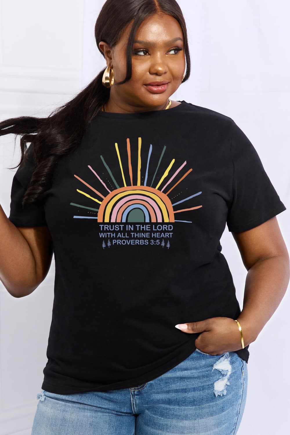 Simply Love Full Size Rainbow Graphic White Cotton Tee
