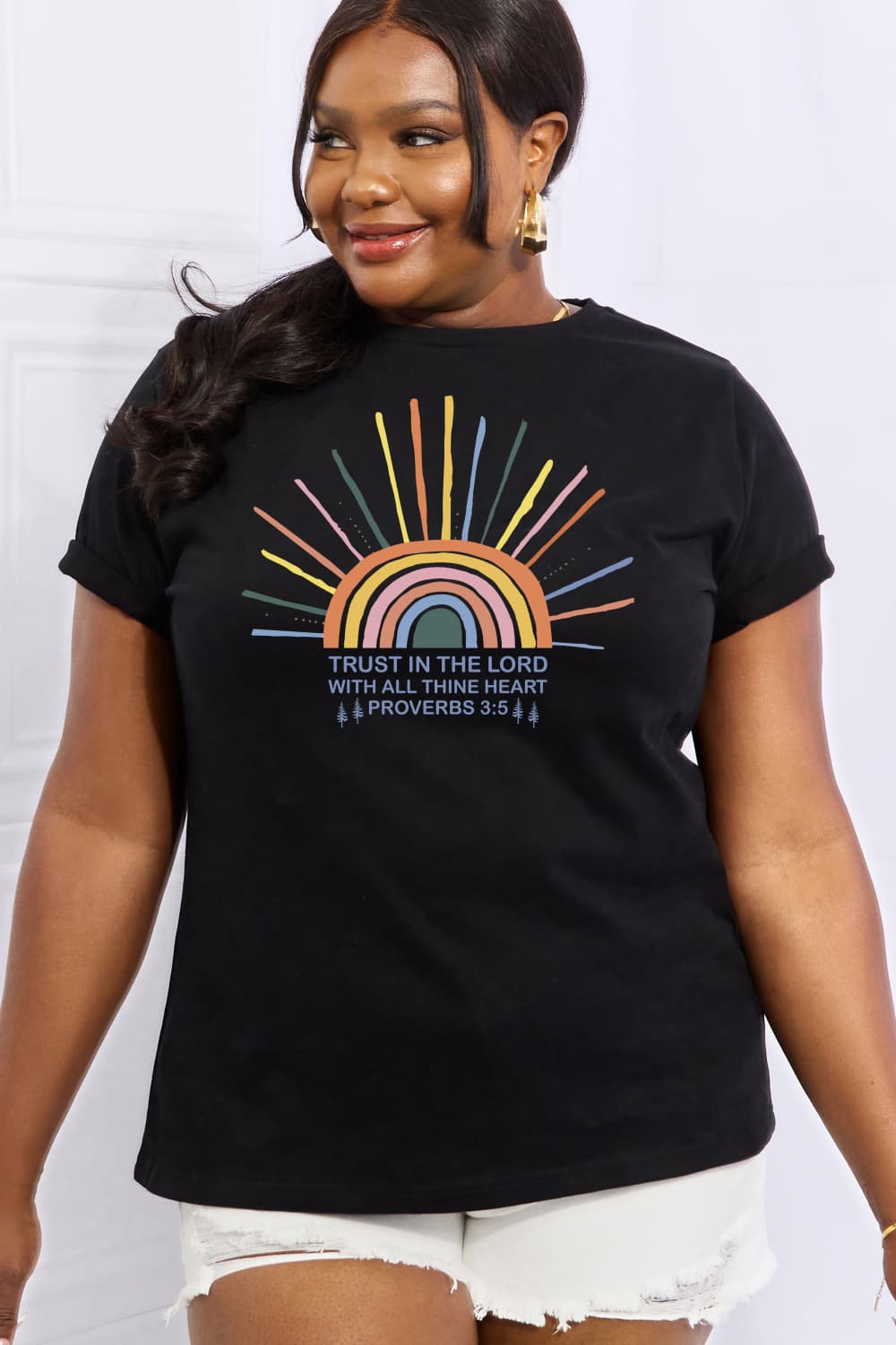 Simply Love Full Size Rainbow Graphic White Cotton Tee
