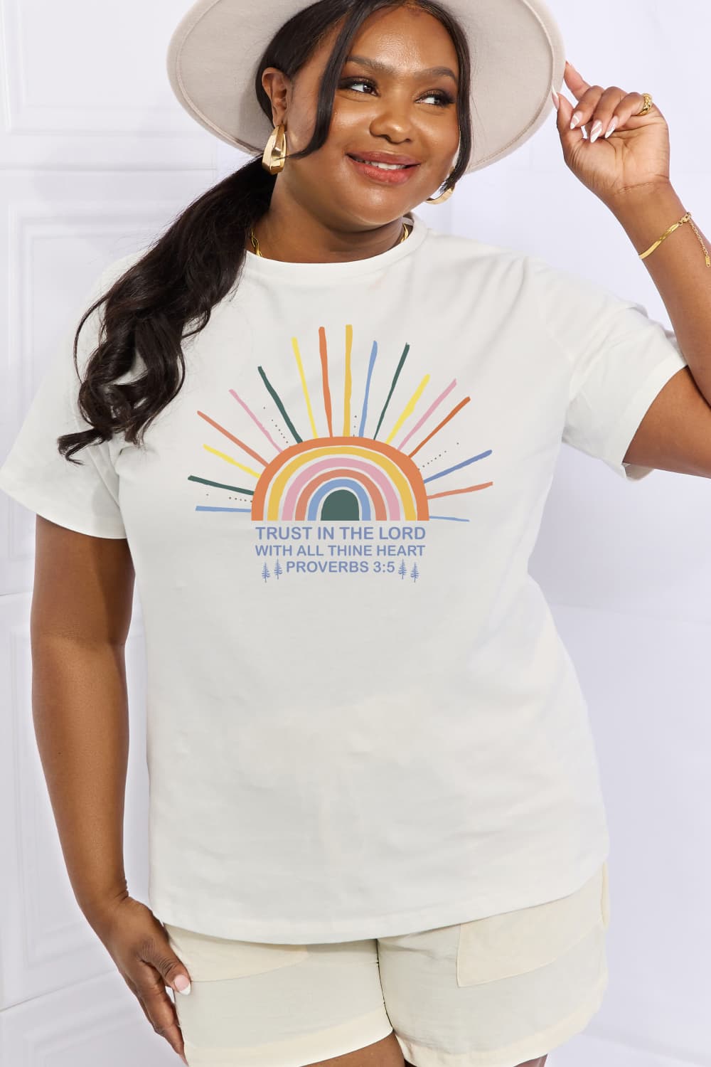 Simply Love Full Size Rainbow Graphic White Cotton Tee