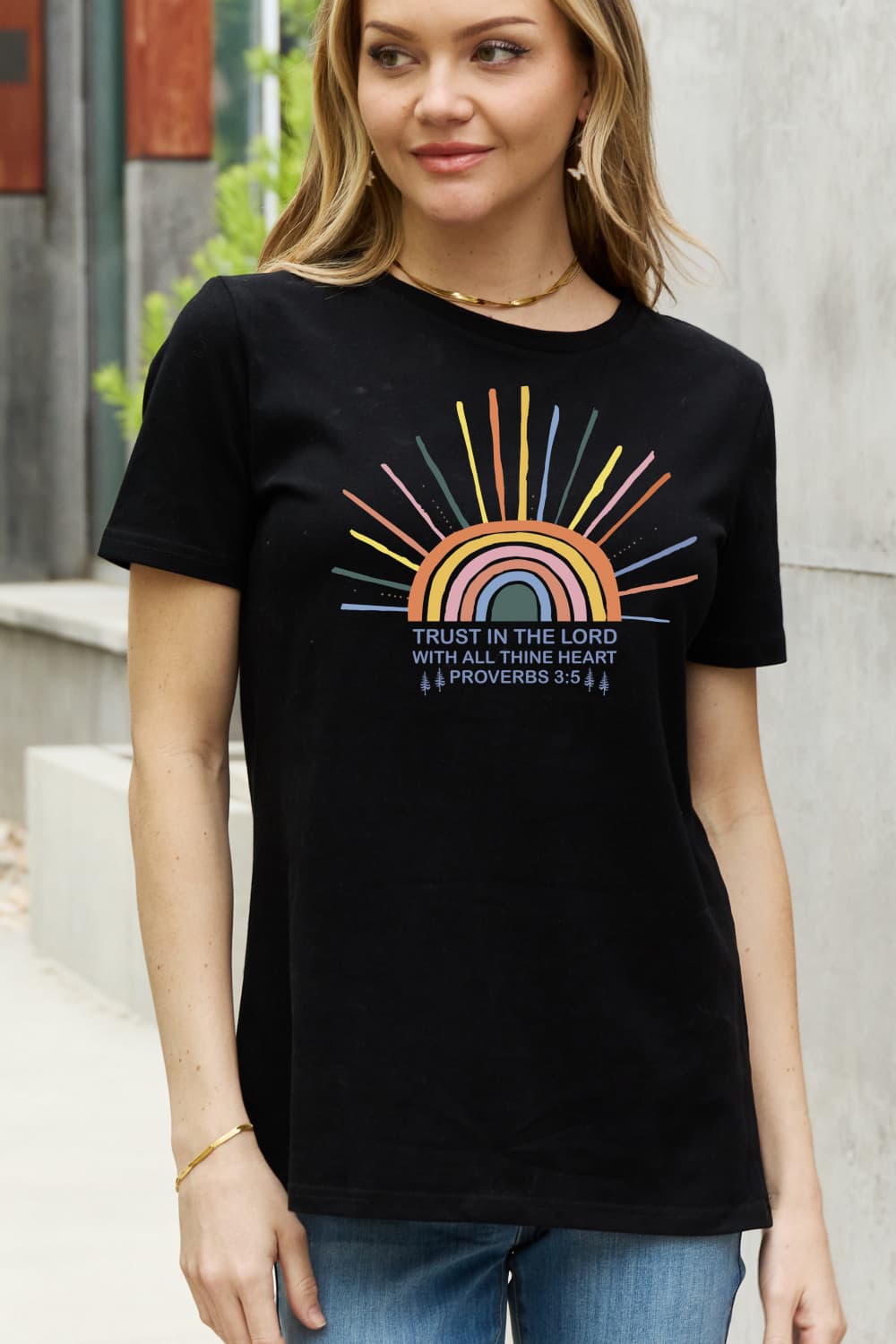 Simply Love Full Size Rainbow Graphic White Cotton Tee