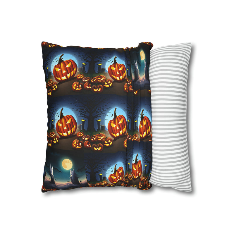 Halloween Pumpkin Spun Polyester Square Pillow Case