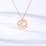 Geometric Round Stainless Steel Minimalist World Map Necklace