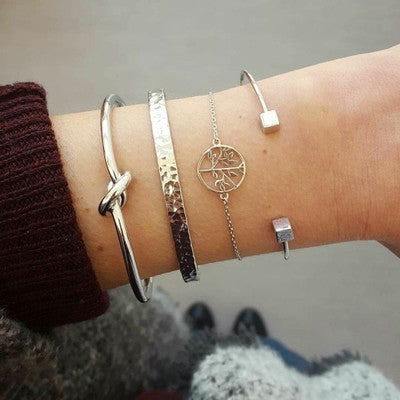 Trendy Gold Silver Crystal Leaf Moon Arrow Cat Bracelet set for Women Geometric Adjustable Bracelet Bangle Pulseiras