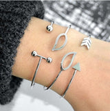 Trendy Gold Silver Crystal Leaf Moon Arrow Cat Bracelet set for Women Geometric Adjustable Bracelet Bangle Pulseiras