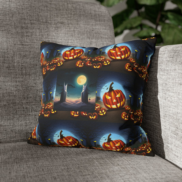 Halloween Pumpkin Spun Polyester Square Pillow Case