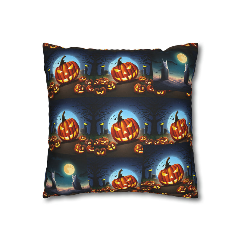 Halloween Pumpkin Spun Polyester Square Pillow Case