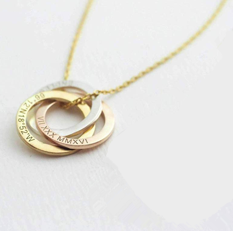 Linked Circle Custom Children Name Rings Eternity Necklace Mother Gift