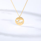 Geometric Round Stainless Steel Minimalist World Map Necklace