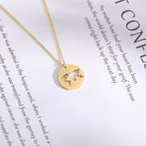 Geometric Round Stainless Steel Minimalist World Map Necklace