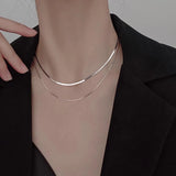 2023 S925 Silver Double Layer Box Chain Snake Clavicle Chain Necklace Female Fashion Hip-hop Retro Unique Design Fine Jewelry