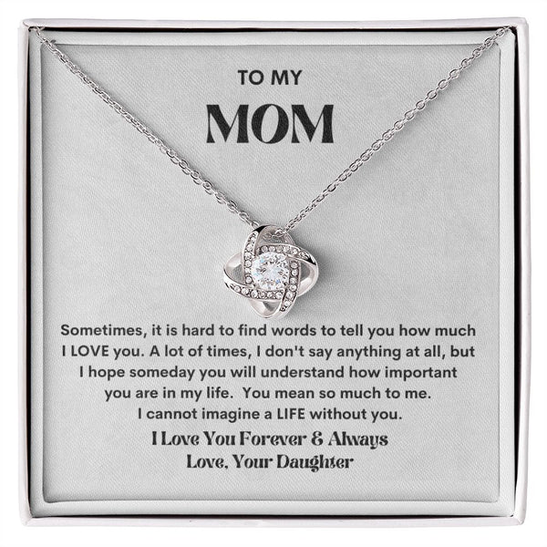 Mom Love Knot Necklace & Message Card - Mothers Day Anniversary