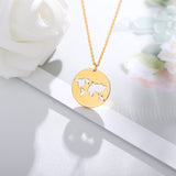 Geometric Round Stainless Steel Minimalist World Map Necklace