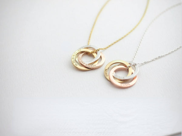 Linked Circle Custom Children Name Rings Eternity Necklace Mother Gift