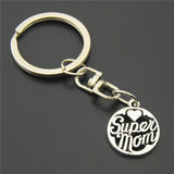 1PC Super Mom Key Chain Round Key Ring Diy Mothers Day Gift For Mother