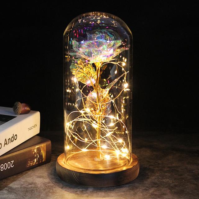 NEW Flower Beauty and the Beast Led Eternal Rose in Glass Artificial Flowers