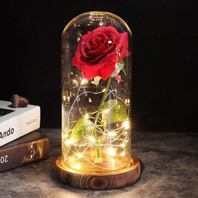 NEW Flower Beauty and the Beast Led Eternal Rose in Glass Artificial Flowers