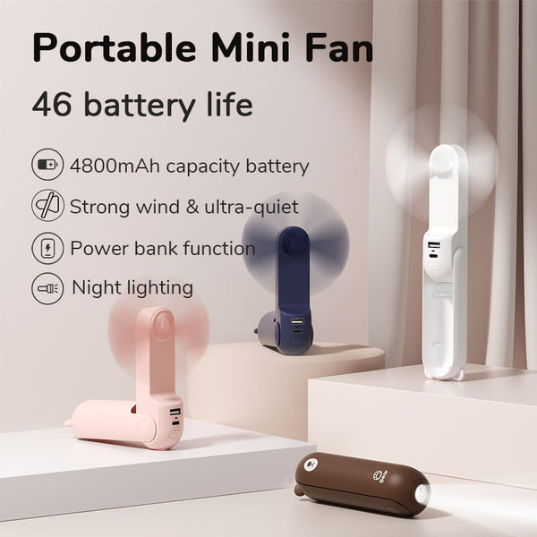Summer Savior: Pocket-Sized Powerhouse - Your Personal USB Rechargeable Mini Fan and Flashlight Combondheld Fan USB 4800mAh Recharge Hand Held Small Pocket Fan with Power Bank Flashlight Feature