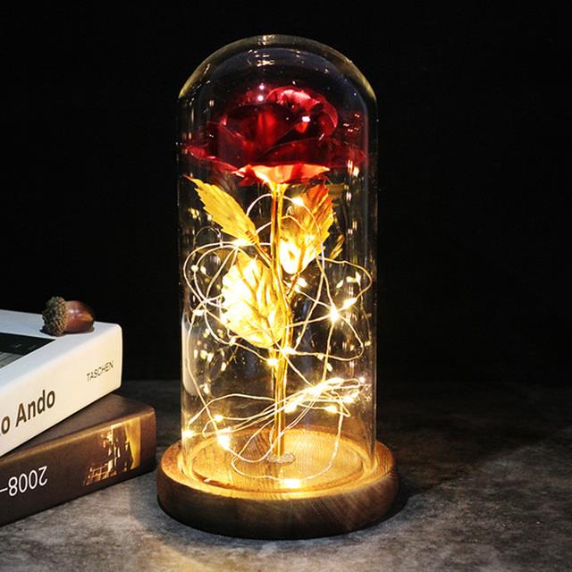 NEW Flower Beauty and the Beast Led Eternal Rose in Glass Artificial Flowers