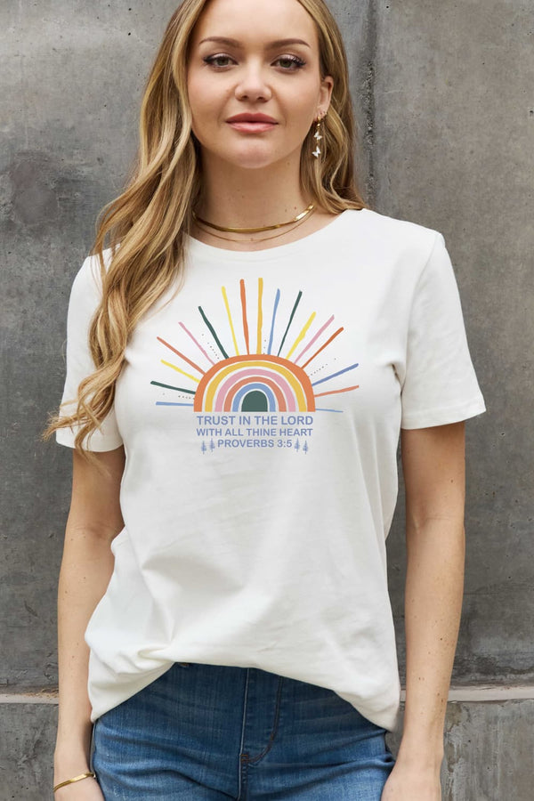 Simply Love Full Size Rainbow Graphic White Cotton Tee