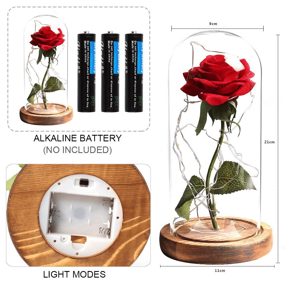 NEW Flower Beauty and the Beast Led Eternal Rose in Glass Artificial Flowers