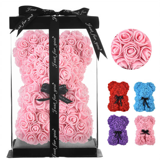 PERFECT MOTHERS DAYS Gift Rose Bear Eternal Flower Rose Teddy Bear PE Foam Bear 25cm