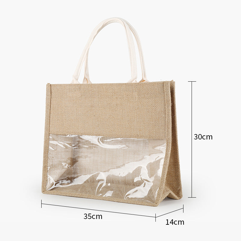 Retro Linen Eco-friendly Transparent Large-capacity Handbag