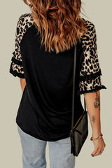 Easter Leopard Frill Trim Half-Sleeve Top