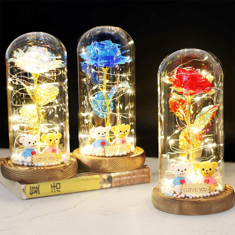 NEW Flower Beauty and the Beast Led Eternal Rose in Glass Artificial Flowers