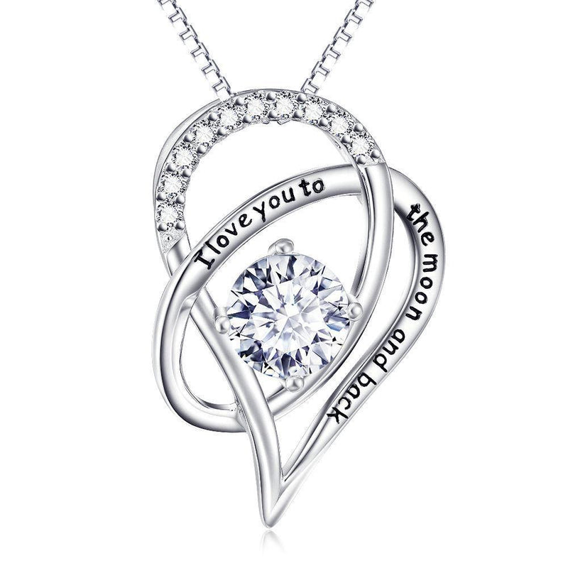 Mother's Day Gift! I Love You To The Moon & Back Austrian Elements Necklace in 14K White Gold ITALY Made