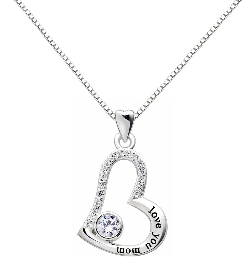 Mother's Day Gift! I Love You To The Moon & Back Austrian Elements Necklace in 14K White Gold ITALY Made