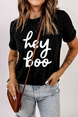 HEY BOO Graphic Round Neck T-Shirt