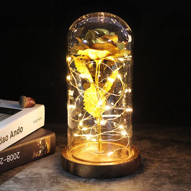 NEW Flower Beauty and the Beast Led Eternal Rose in Glass Artificial Flowers
